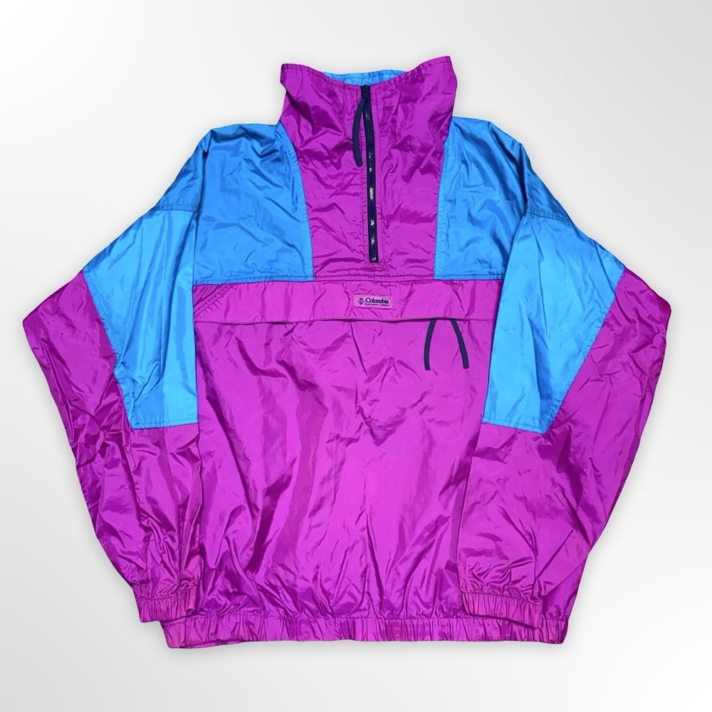 Columbia Windbreaker Pullover Jacket Womens L Purple Blue Vintage 90s Nylon